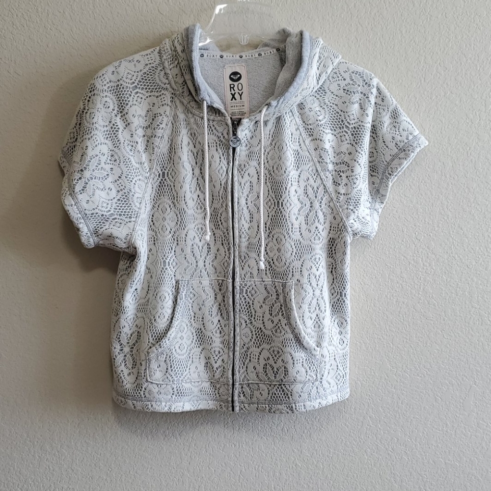 ROXY Zip Up Crochet Lace Hoodie With Pockets